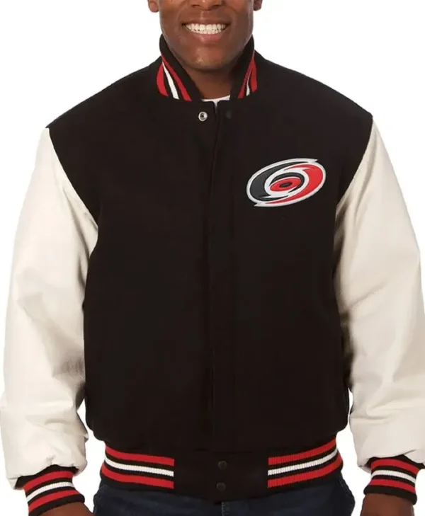 Carolina Hurricanes Black And White Full Snap Varsity Jacket