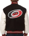 Carolina Hurricanes Black And White Full Snap Varsity Jacket Back