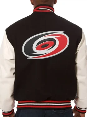 Carolina Hurricanes Black And White Full Snap Varsity Jacket Back