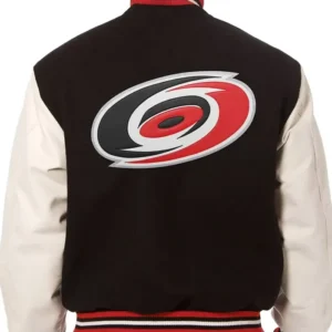 Carolina Hurricanes Black And White Full Snap Varsity Jacket Back