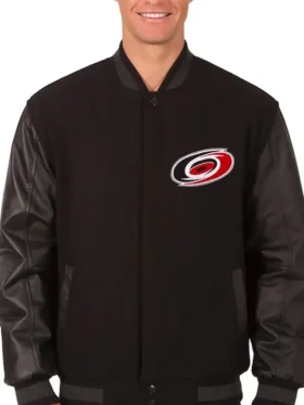 Carolina Hurricanes Black Varsity Full Snap Wool Jacket