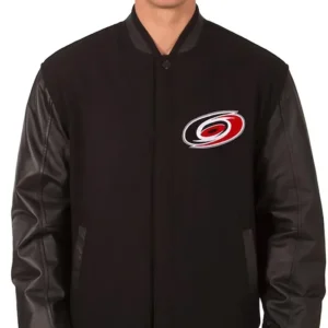 Carolina Hurricanes Black Varsity Full Snap Wool Jacket
