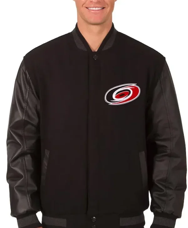 Carolina Hurricanes Black Varsity Full Snap Wool Jacket