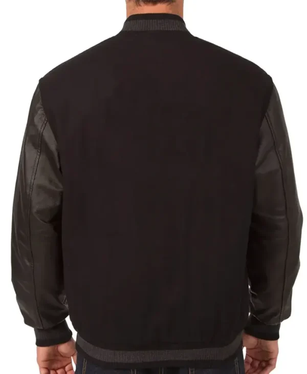 Carolina Hurricanes Black Varsity Full Snap Wool Jacket Back