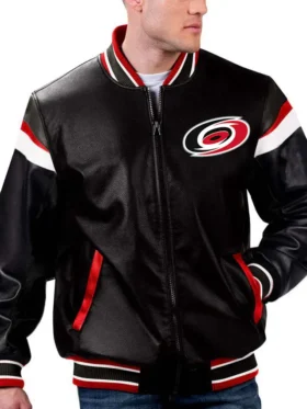 Carolina Hurricanes Leather Zipper Bomber Jacket