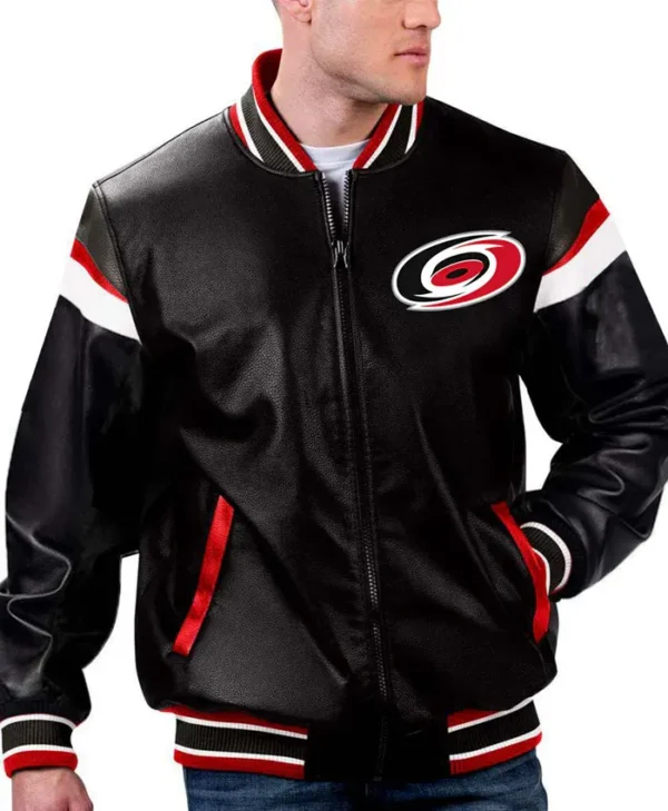 Carolina Hurricanes Leather Zipper Bomber Jacket