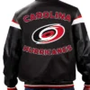 Carolina Hurricanes Leather Zipper Bomber Jacket Back