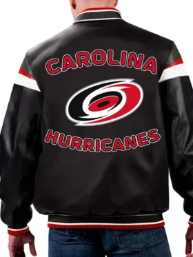 Carolina Hurricanes Leather Zipper Bomber Jacket Back