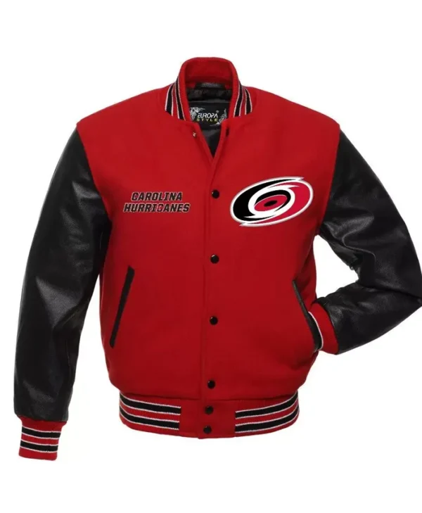Carolina Hurricanes Red And Black Varsity Full Snap Jacket