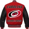 Carolina Hurricanes Red And Black Varsity Full Snap Jacket Back