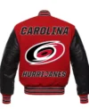 Carolina Hurricanes Red And Black Varsity Full Snap Jacket Back