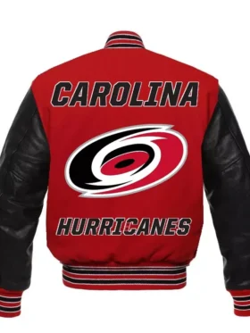 Carolina Hurricanes Red And Black Varsity Full Snap Jacket Back