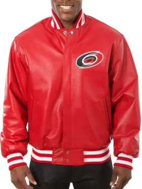 Carolina Hurricanes Red Leather Bomber Jacket