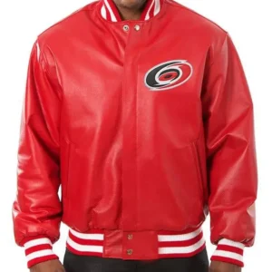 Carolina Hurricanes Red Leather Bomber Jacket