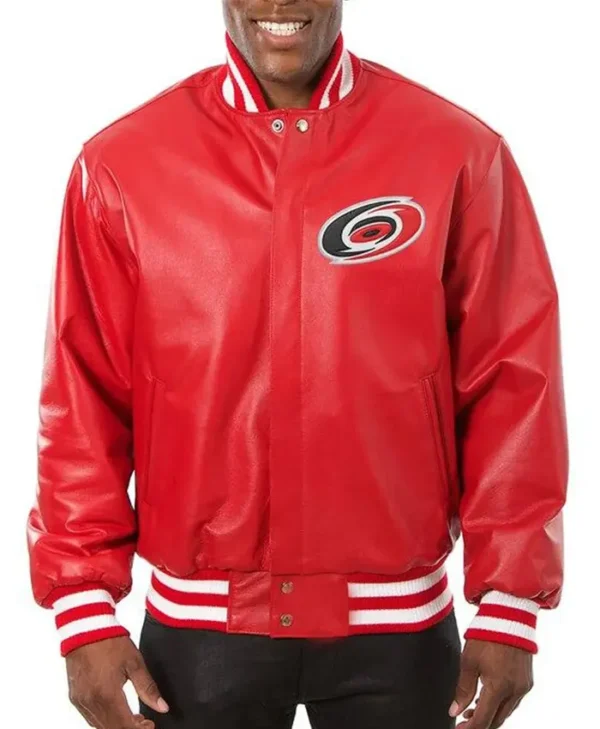 Carolina Hurricanes Red Leather Bomber Jacket