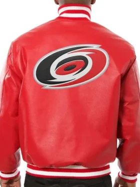Carolina Hurricanes Red Leather Bomber Jacket Back