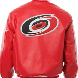 Carolina Hurricanes Red Leather Bomber Jacket Back