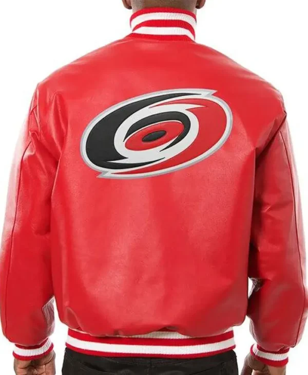 Carolina Hurricanes Red Leather Bomber Jacket Back