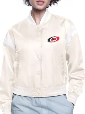 Carolina Hurricanes White Satin Bomber Jacket