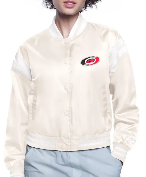 Carolina Hurricanes White Satin Bomber Jacket