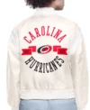 Carolina Hurricanes White Satin Bomber Jacket Back