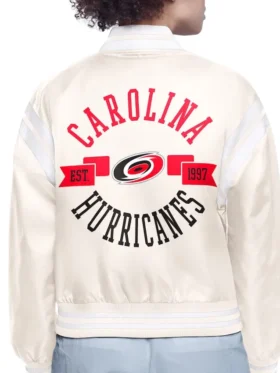 Carolina Hurricanes White Satin Bomber Jacket Back