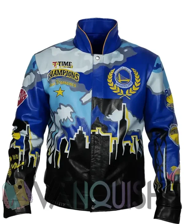 Championship Golden State Warriors Leather Jacket front