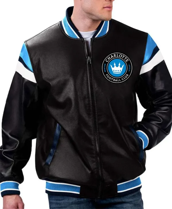 Charlotte FC Leather Zipper Bomber Jacket