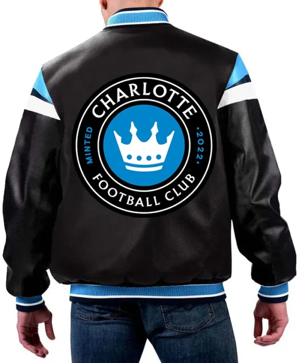 Charlotte FC Leather Zipper Bomber Jacket Back