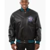 Charlotte Hornets Black Leather Bomber Jacket