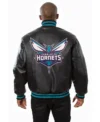 Charlotte Hornets Black Leather Bomber Jacket Back