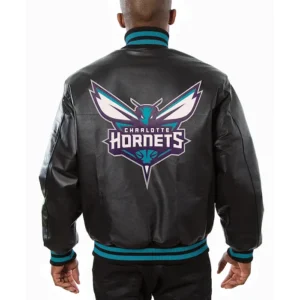 Charlotte Hornets Black Leather Bomber Jacket Back