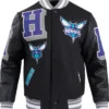Charlotte Hornets Black Letterman Wool Varsity Jacket
