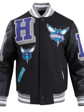 Charlotte Hornets Black Letterman Wool Varsity Jacket