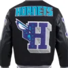 Charlotte Hornets Black Letterman Wool Varsity Jacket Back