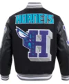 Charlotte Hornets Black Letterman Wool Varsity Jacket Back