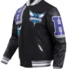 Charlotte Hornets Black Letterman Wool Varsity Jacket Side