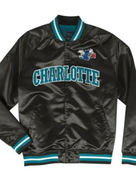Charlotte Hornets Black Satin Bomber Jacket 1