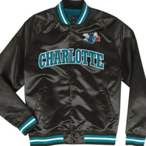 Charlotte Hornets Black Satin Bomber Jacket 1