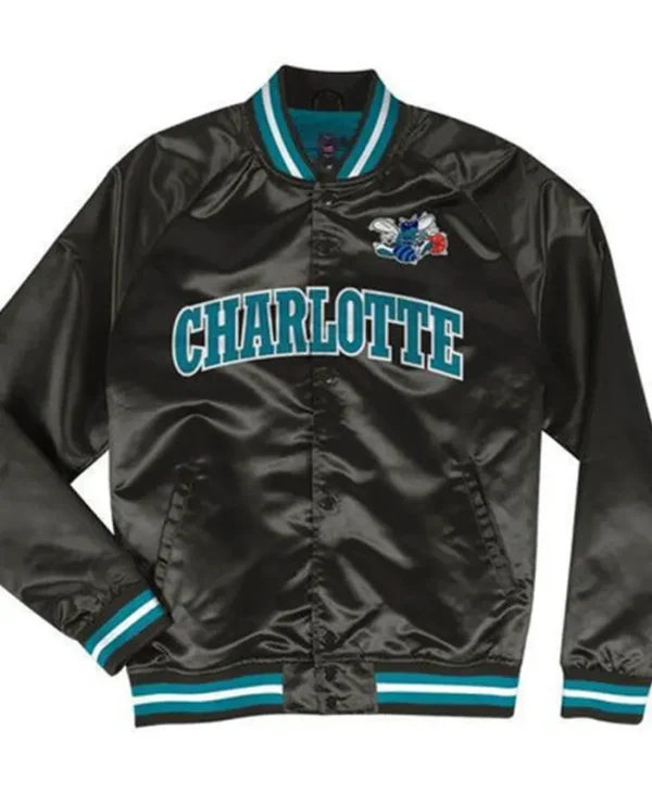 Charlotte Hornets Black Satin Bomber Jacket 1