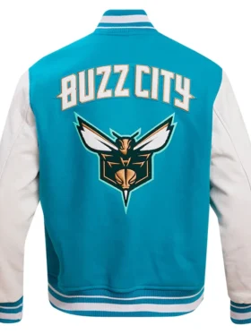 Charlotte Hornets Blue And White Varsity Wool Jacket Back