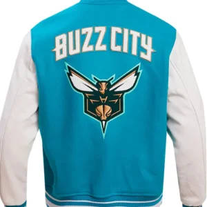 Charlotte Hornets Blue And White Varsity Wool Jacket Back