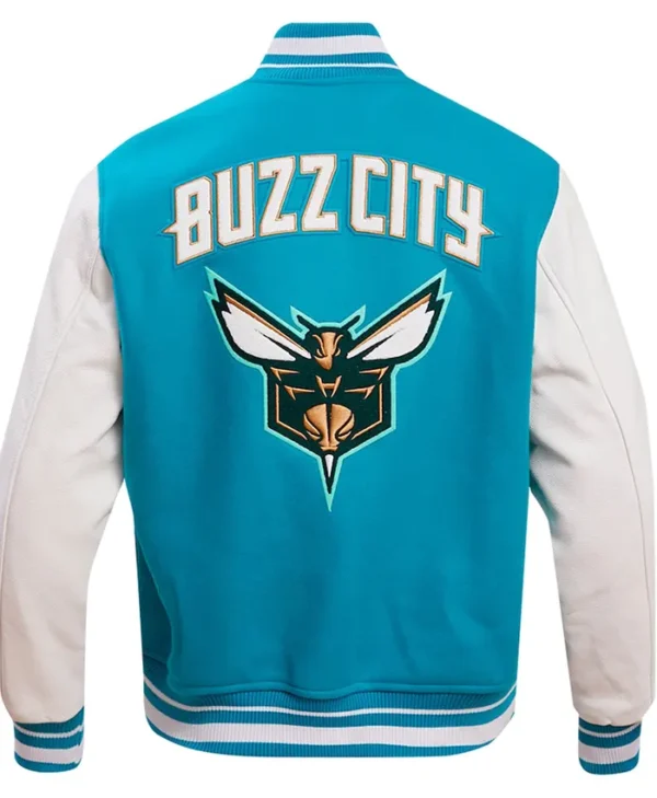 Charlotte Hornets Blue And White Varsity Wool Jacket Back