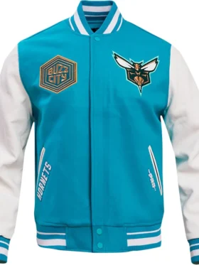 Charlotte Hornets Blue And White Varsity Wool Jacket Front 1