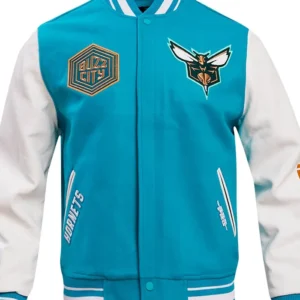 Charlotte Hornets Blue And White Varsity Wool Jacket Front 1