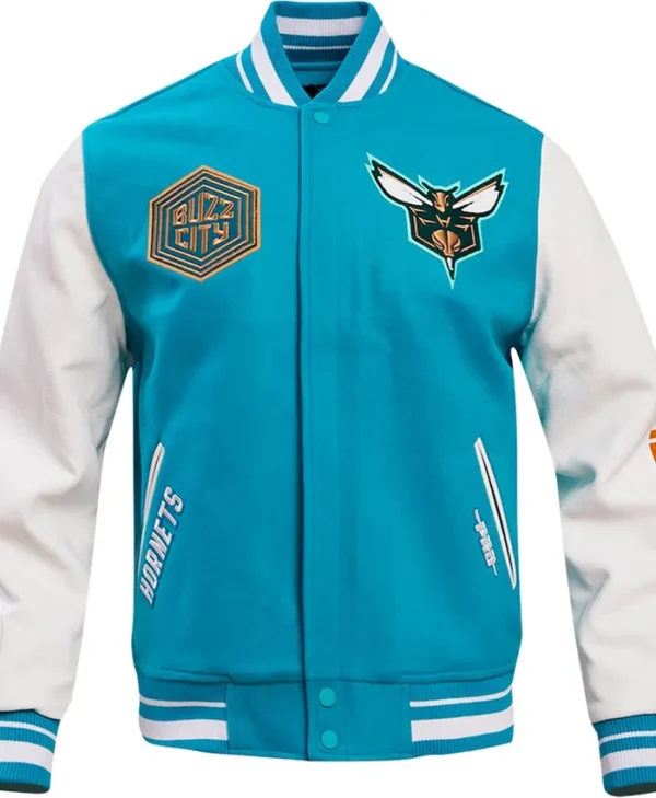 Charlotte Hornets Blue And White Varsity Wool Jacket Front 1