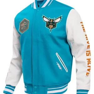 Charlotte Hornets Blue And White Varsity Wool Jacket Side