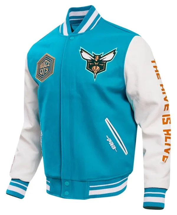 Charlotte Hornets Blue And White Varsity Wool Jacket Side