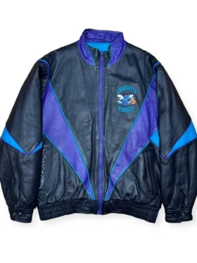 Charlotte Hornets Vintage Black Leather Bomber Jacket