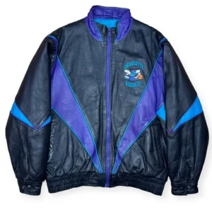 Charlotte Hornets Vintage Black Leather Bomber Jacket